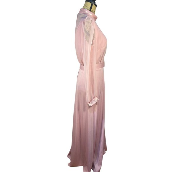 VTG Gown Sz 12 Runs small Mauve Pink Sheer Long Sleeves Union Md Elegant Cottage - Picture 2 of 12